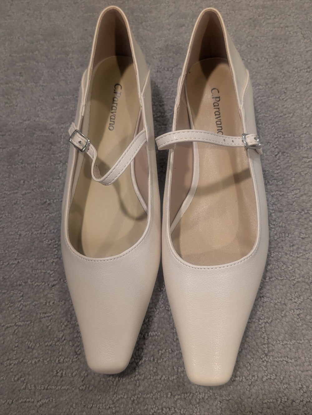Cream Mary Jane Flat with Square Toe